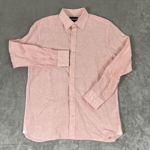 Banana Republic Shirt Mens Large Pink Linen Slim Fit Long Sleeve Button Down